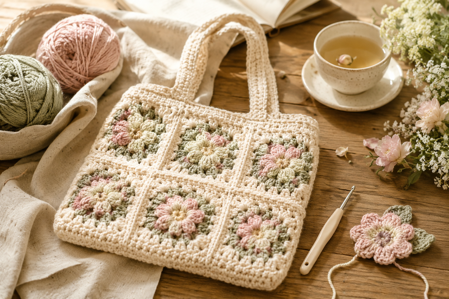 Handmade crochet project with yarn and crochet hook