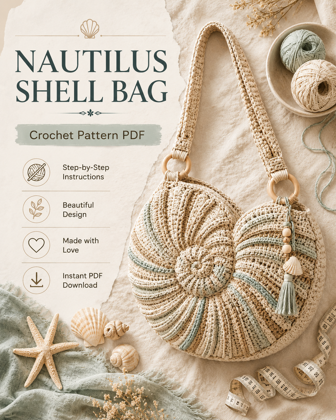 Nautilus Shell Bag Crochet Pattern PDF