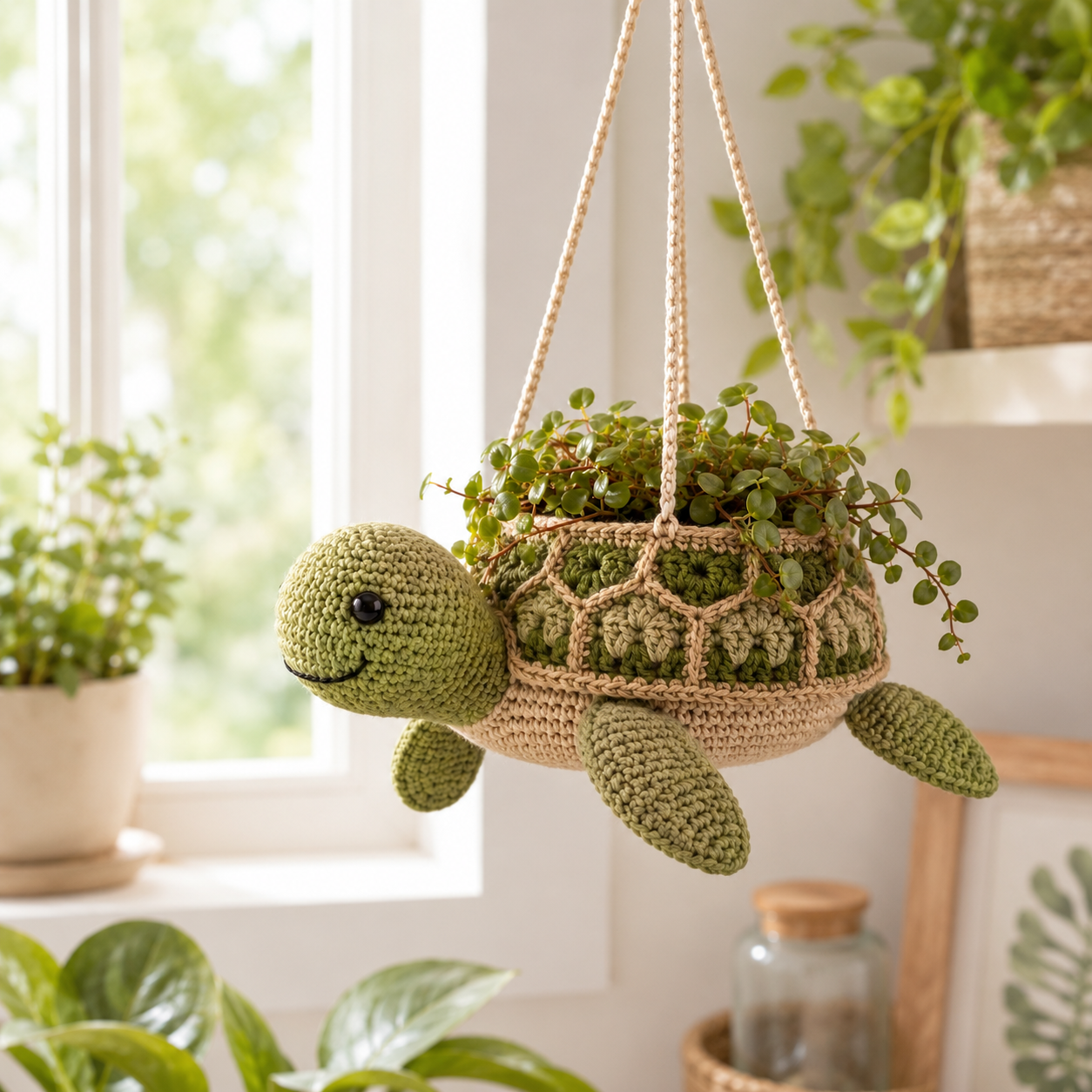 Crochet Turtle Hanging Planter Pattern PDF