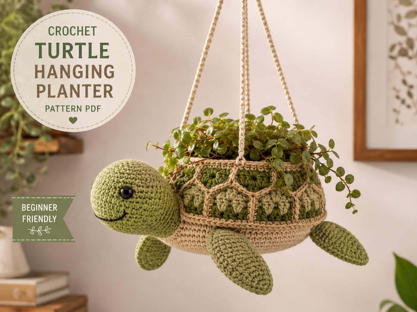Crochet Turtle Hanging Planter Pattern PDF