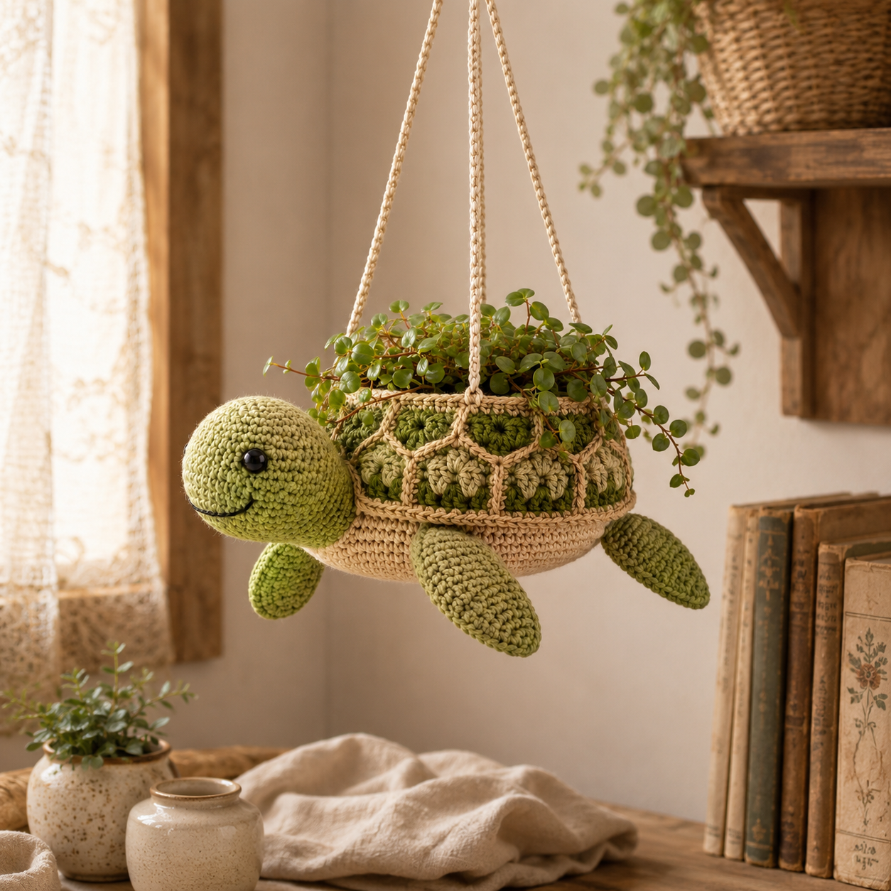 Crochet Turtle Hanging Planter Pattern PDF
