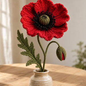 Red Poppy Crochet Flower Pattern PDF