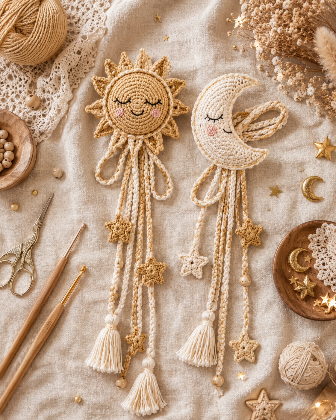 Crochet Sun and Moon Wall Hanging Pattern PDF