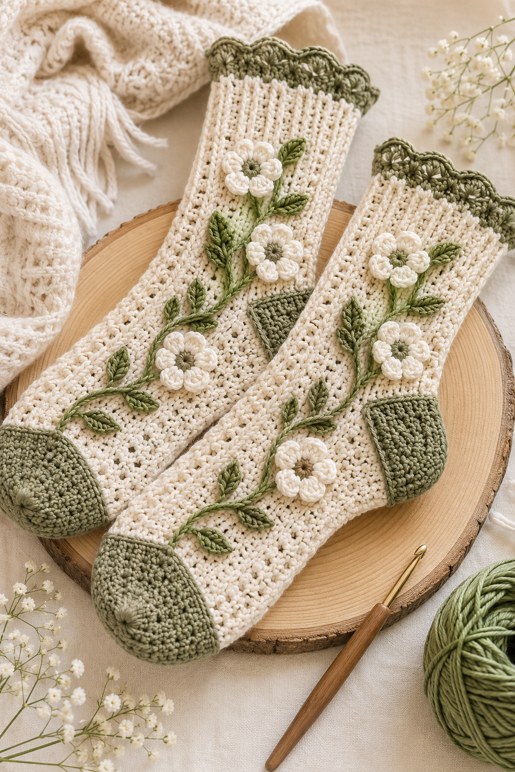 Floral Crochet Socks Pattern PDF
