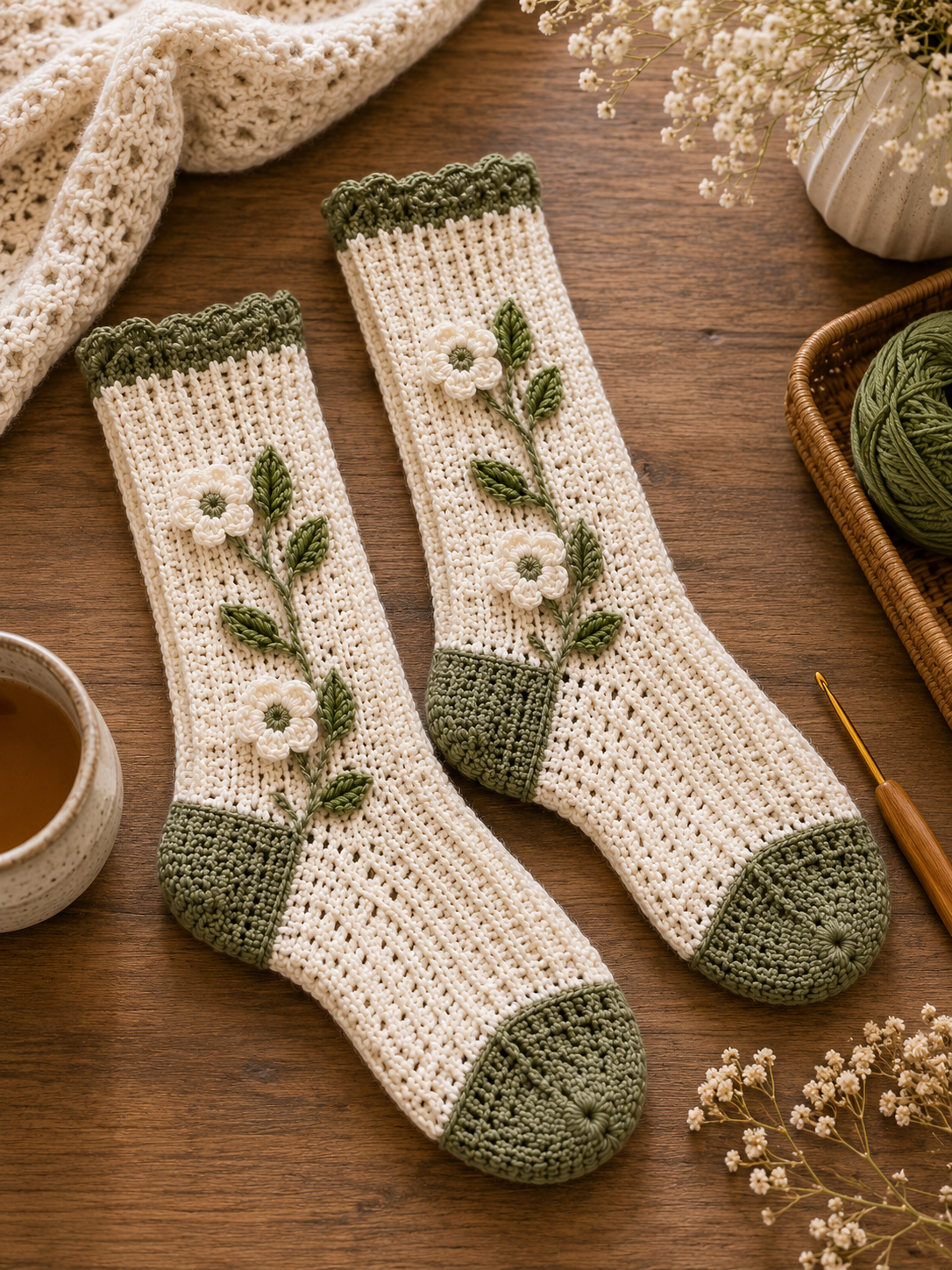 Floral Crochet Socks Pattern PDF