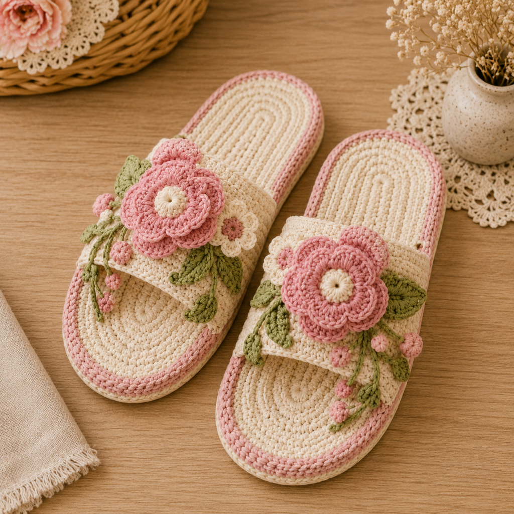 Crochet Floral Slipper Pattern PDF – Cozy Flower House Slippers Crochet Tutorial