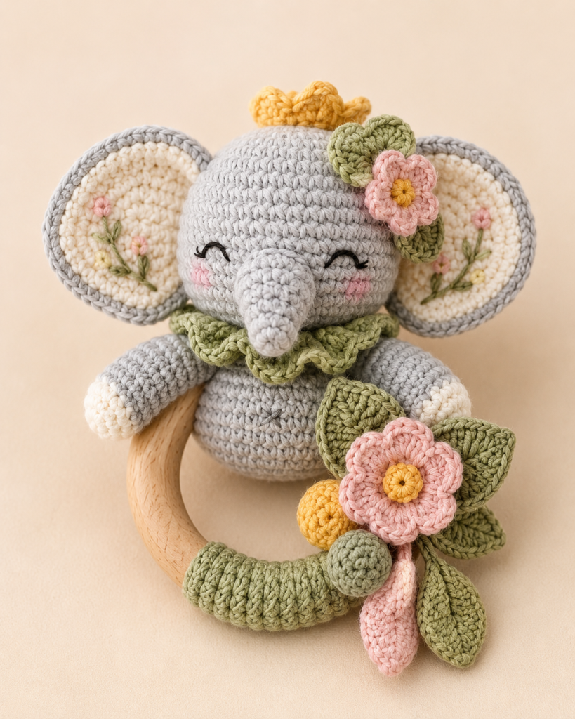 Crochet Baby Toy Pattern PDF | Amigurumi Elephant Rattle Pattern