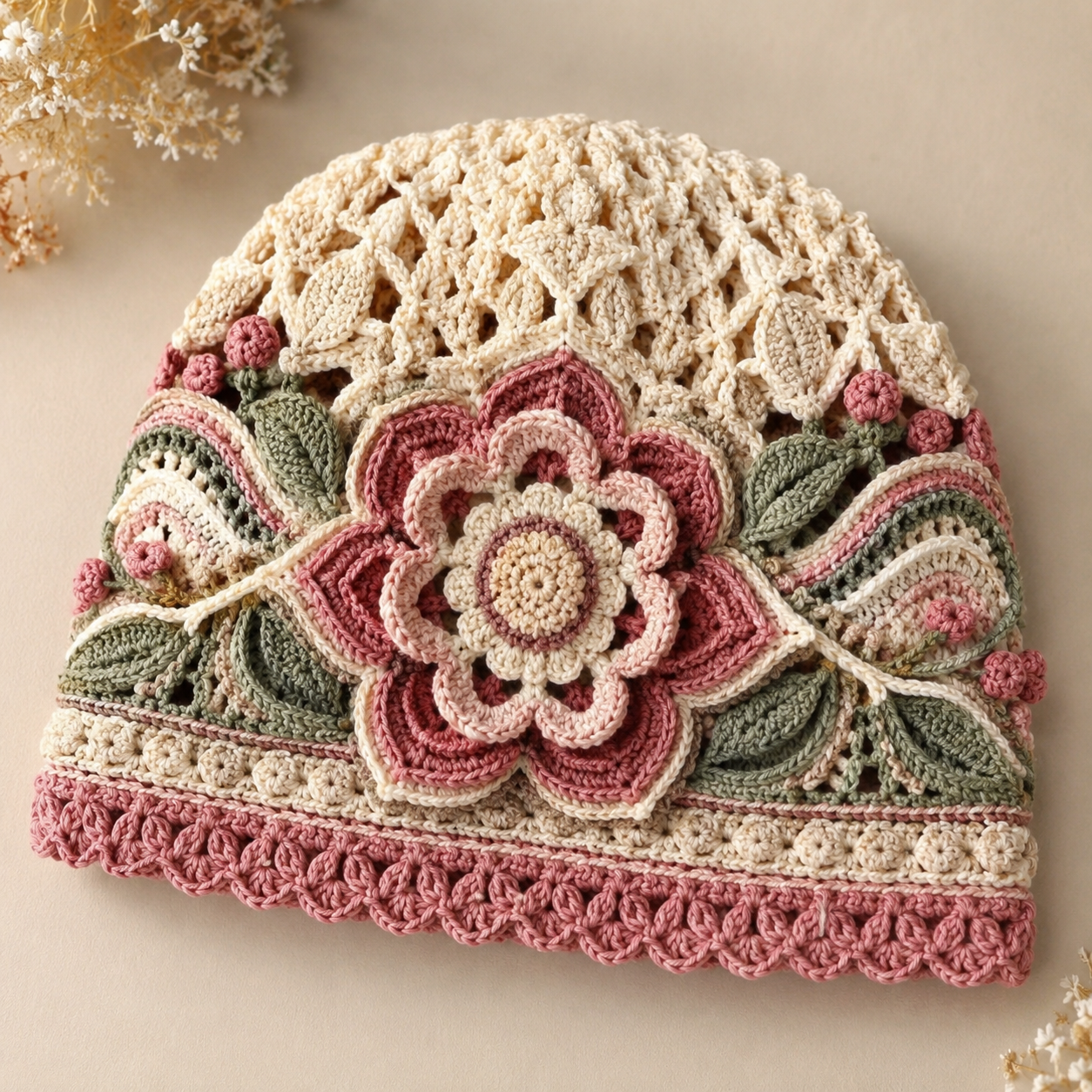 Crochet Floral Beanie Pattern PDF