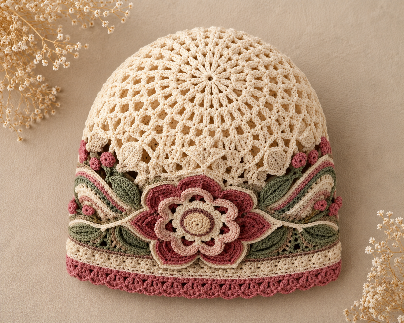 Crochet Floral Beanie Pattern PDF