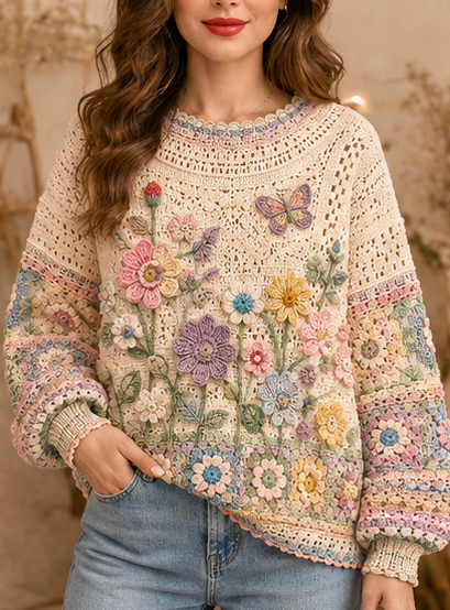 Crochet Floral Sweater Pattern PDF | Boho Crochet Top