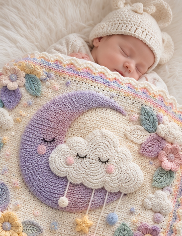 Crochet Moon Cloud Baby Blanket Pattern PDF