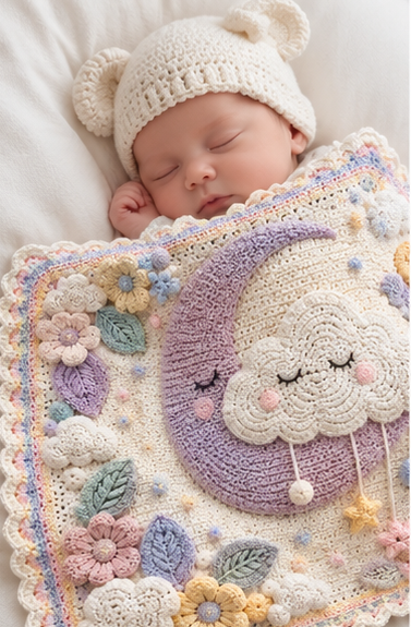 Crochet Moon Cloud Baby Blanket Pattern PDF