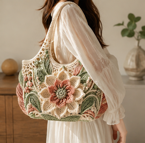 Crochet Floral Bag Pattern PDF | Boho Flower Bag