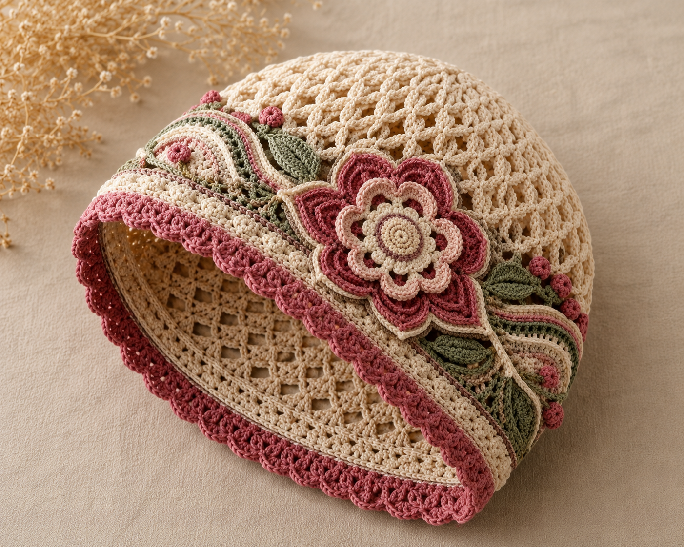 Crochet Floral Beanie Pattern PDF