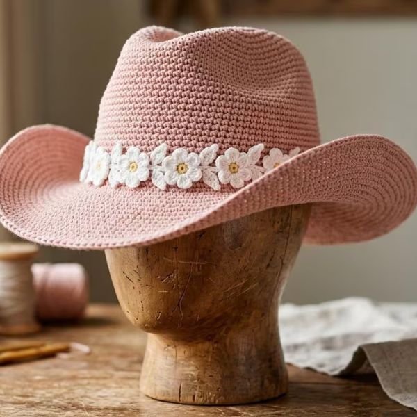 Crochet Cowgirl Hat Pattern PDF | Western Sun Hat Crochet Tutorial | Instant Digital Download