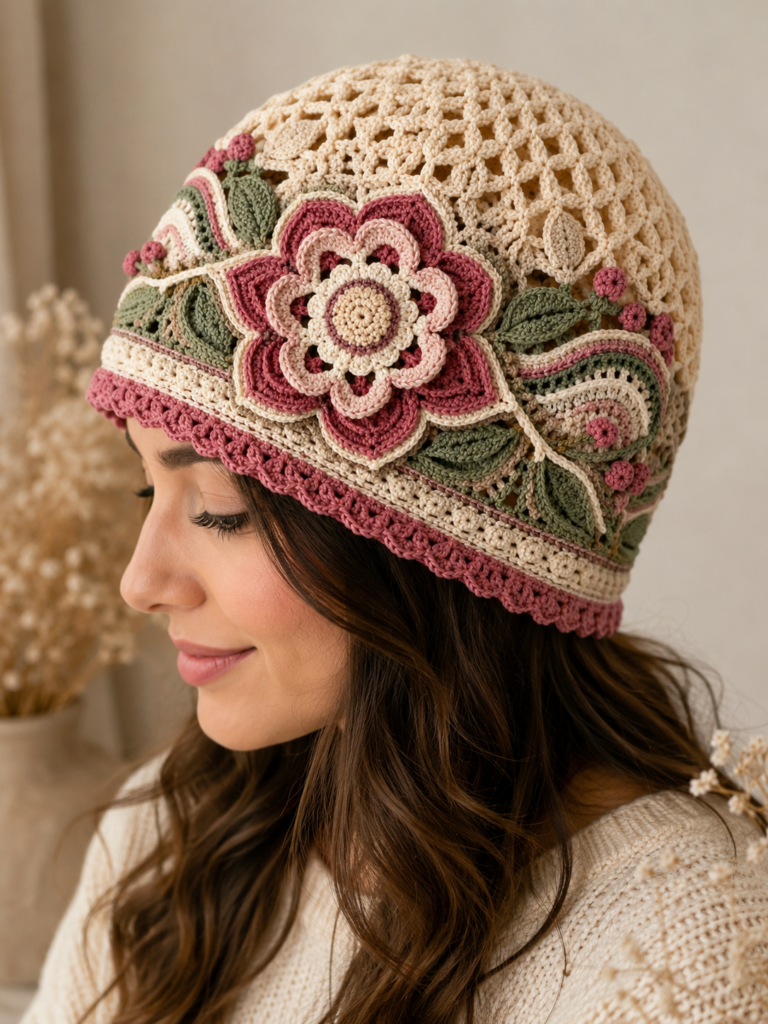 Crochet Floral Beanie Pattern PDF | Instant Download