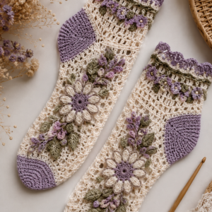 Crochet Socks Pattern PDF – Floral Lace Socks Crochet Tutorial