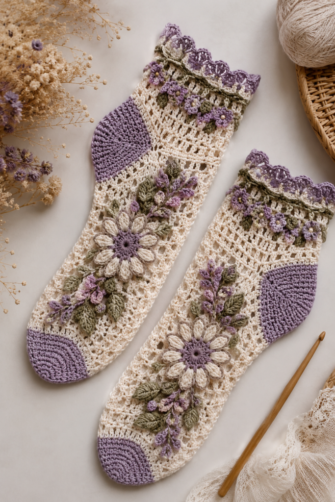 Crochet Socks Pattern PDF – Floral Lace Socks Crochet Tutorial