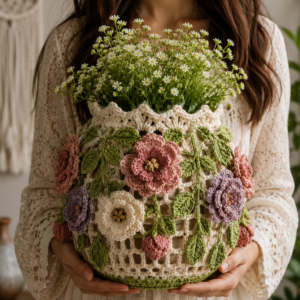 Crochet Flower Basket Pattern PDF | Floral Hanging Basket Crochet Tutorial