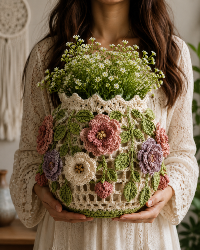 Crochet Flower Basket Pattern PDF | Floral Hanging Basket Crochet Tutorial